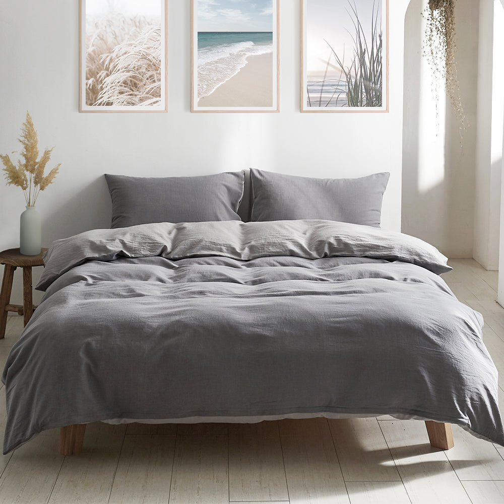 Washed Cotton Quilt Set Grey Double in Malaga Perth Western Australia