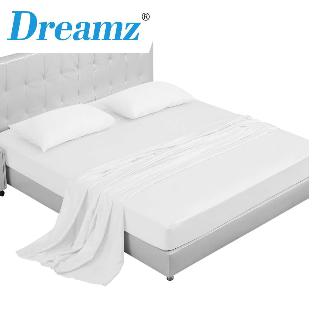DreamZ 4 Pcs Natural Bamboo Cotton Bed Sheet Set in Size King White in Malaga Perth Western Australia Pillowcase