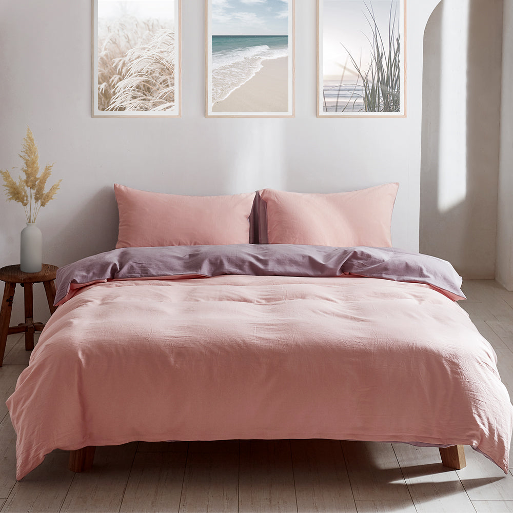 Washed Cotton Quilt Set Pink Purple Double Bedroom in Malaga Perth Western Australia