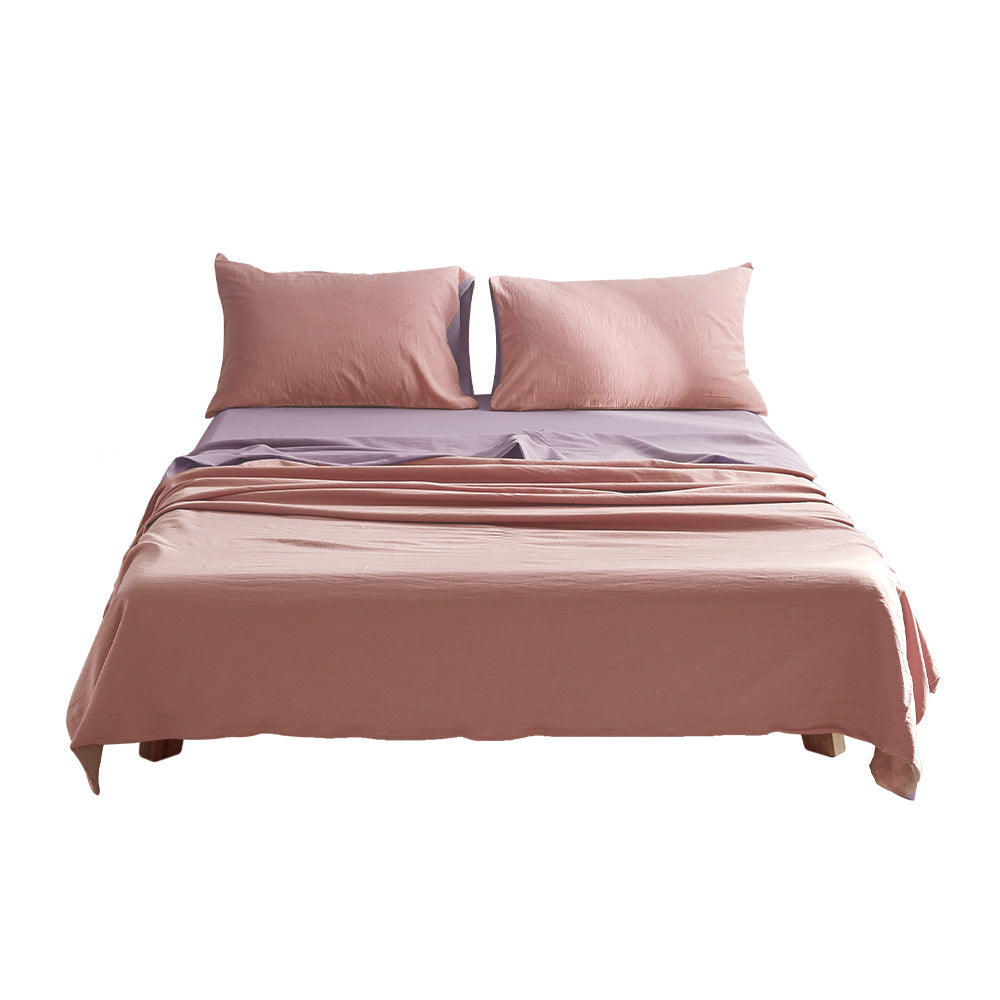 Washed Cotton Sheet Set Pink Purple Double Bedroom in Malaga Perth Western Australia