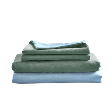 Cosy Club Washed Cotton Sheet Set - Green Blue Single