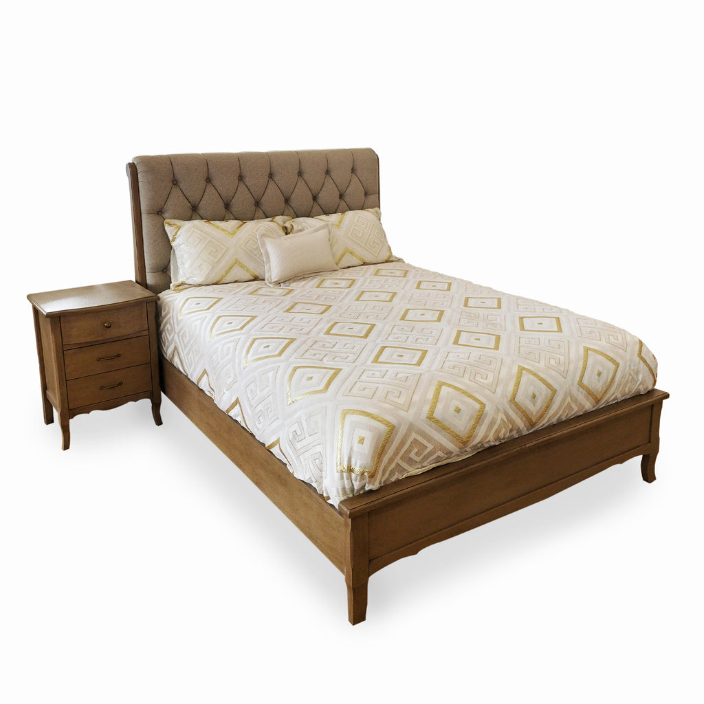 Celeste Wood Bedframe with Upholstered Tufted Headboard in Malaga Perth Western Australia Queen King Size