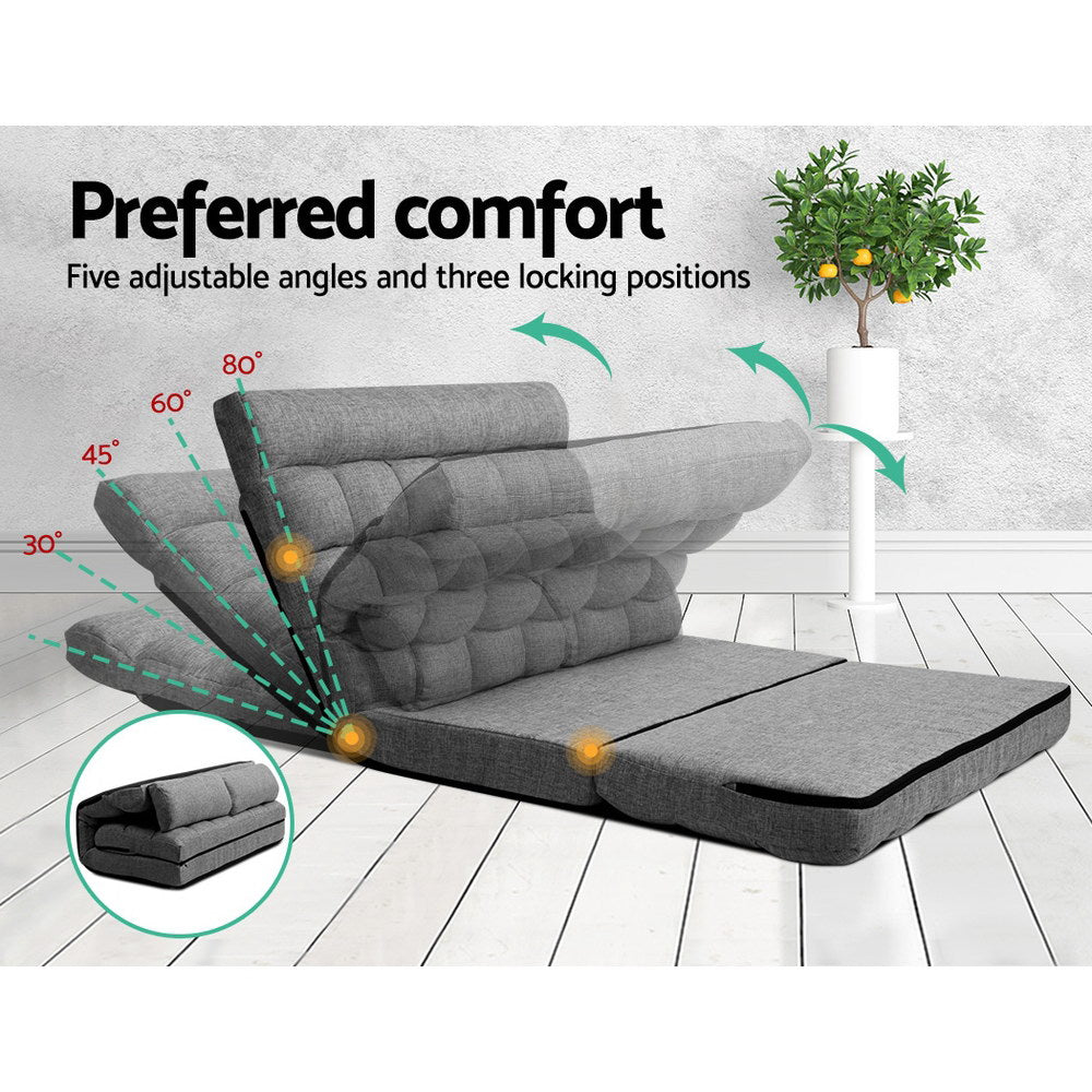 Artiss Lounge Sofa Bed 2-seater Floor Folding Fabric Grey-2
