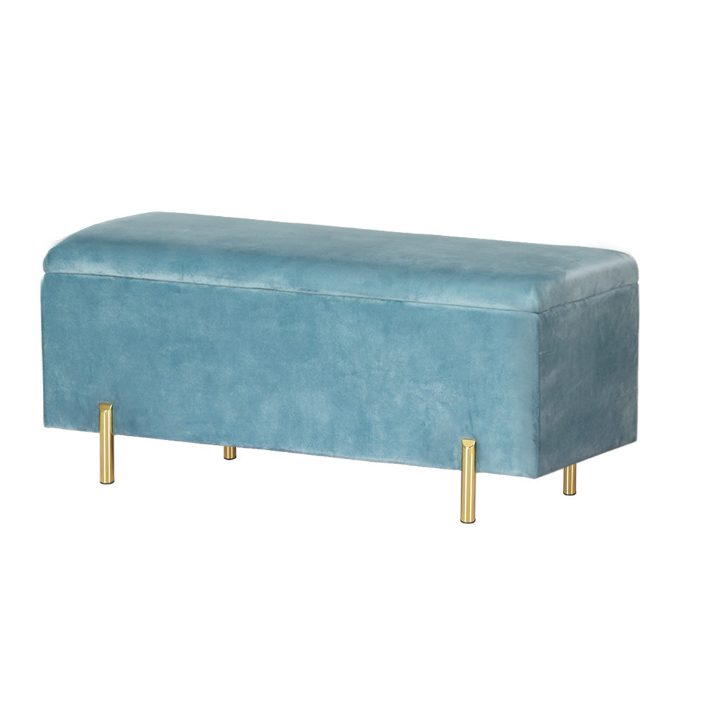 Artiss Storage Ottoman Blanket Box Velvet Chest Toy Foot Stool Couch Bed Blue-0