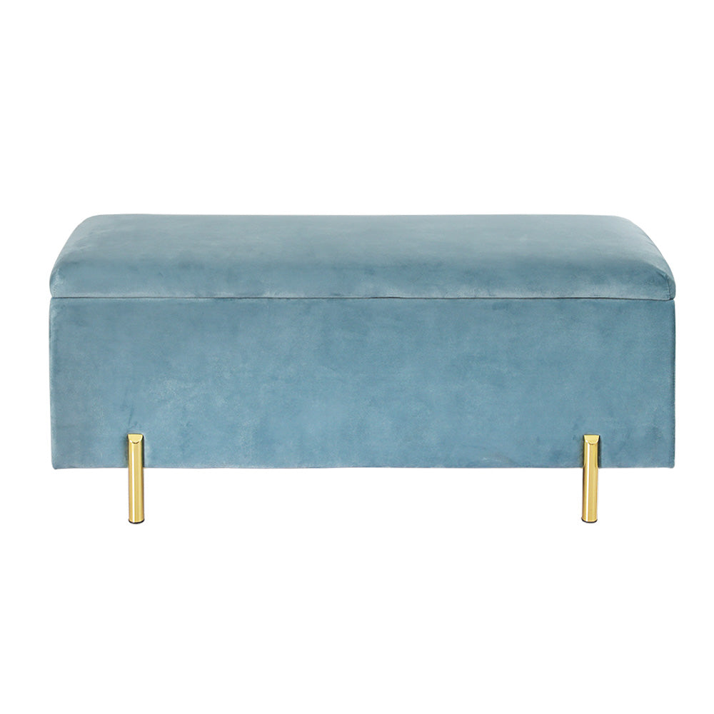 Artiss Storage Ottoman Blanket Box Velvet Chest Toy Foot Stool Couch Bed Blue-2