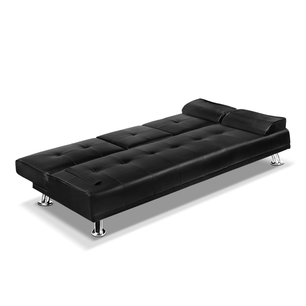 3 Seater Leather Sofa Bed Black Backrest Contemporary in Malaga Perth Western Australia