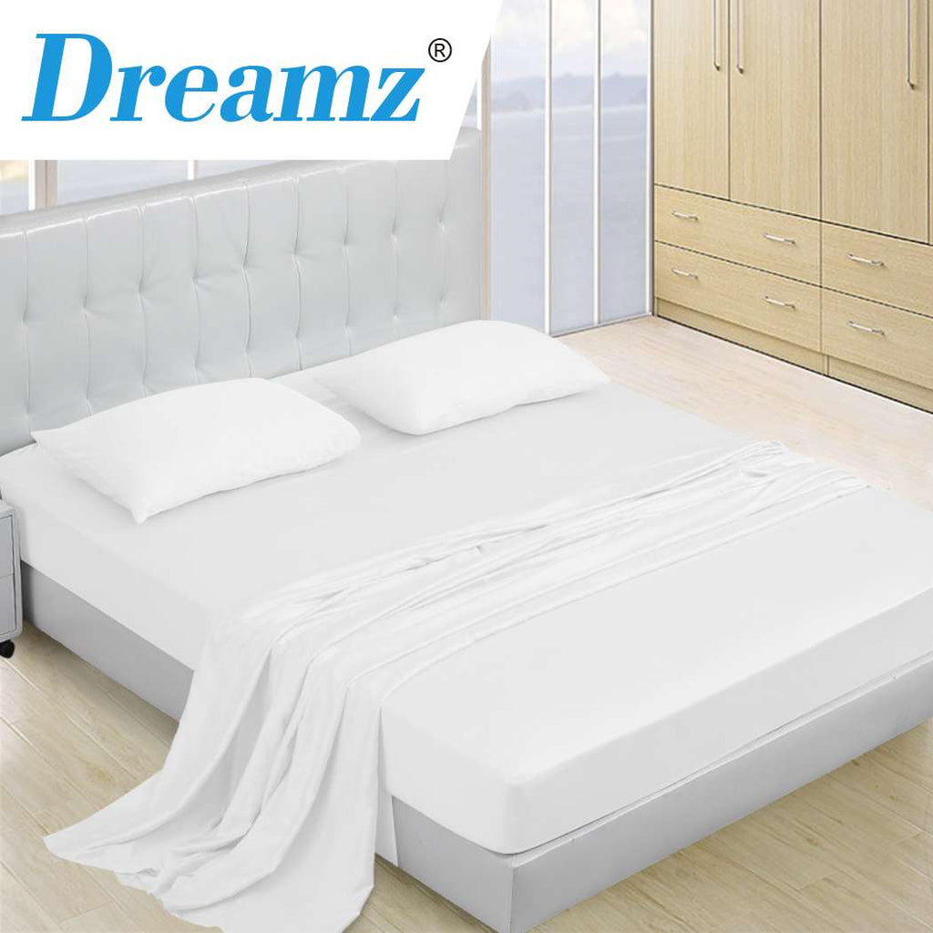 DreamZ 4 Pcs Natural Bamboo Cotton Bed Sheet Set in Size King White in Malaga Perth Western Australia Pillowcase