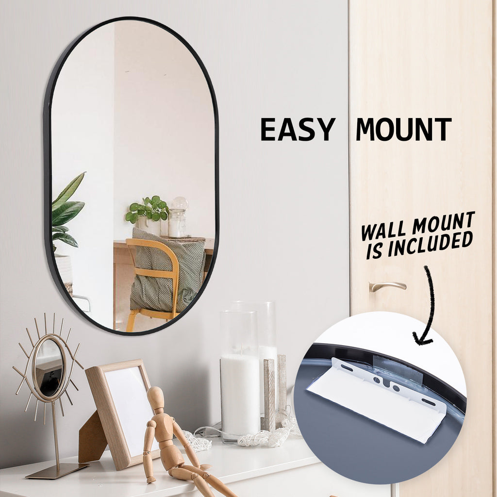 Black Wall Mirror Oval Aluminum Frame Makeup Decor Bathroom Vanity in Malaga Perth Western Australia