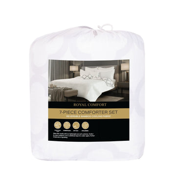 Royal Comfort Bamboo Cooling Reversible 7 Piece Comforter Set Bedspread - King - White-0