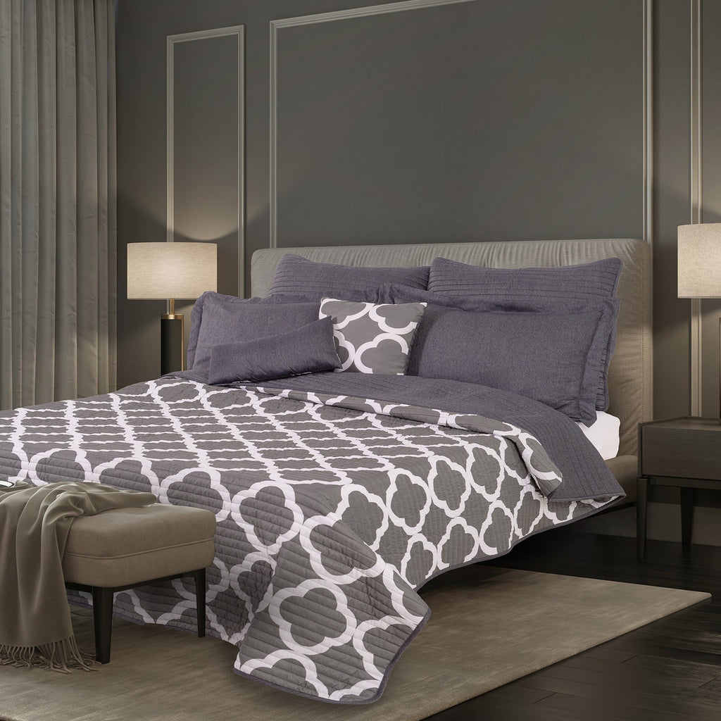 Royal Comfort Bamboo Cooling Reversible 7 Piece Comforter Set Bedspread - Queen - Charcoal-3