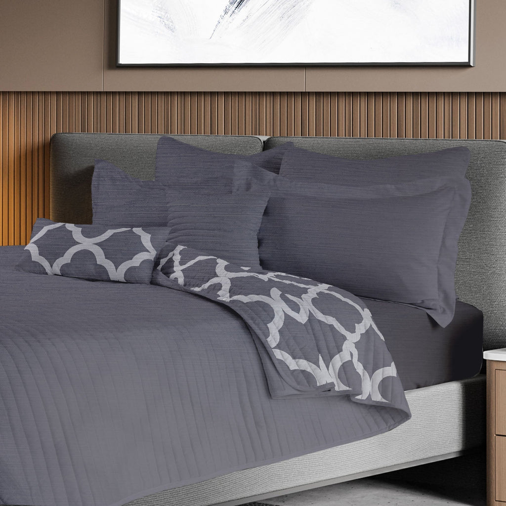 Royal Comfort Bamboo Cooling Reversible 7 Piece Comforter Set Bedspread - Queen - Charcoal-1