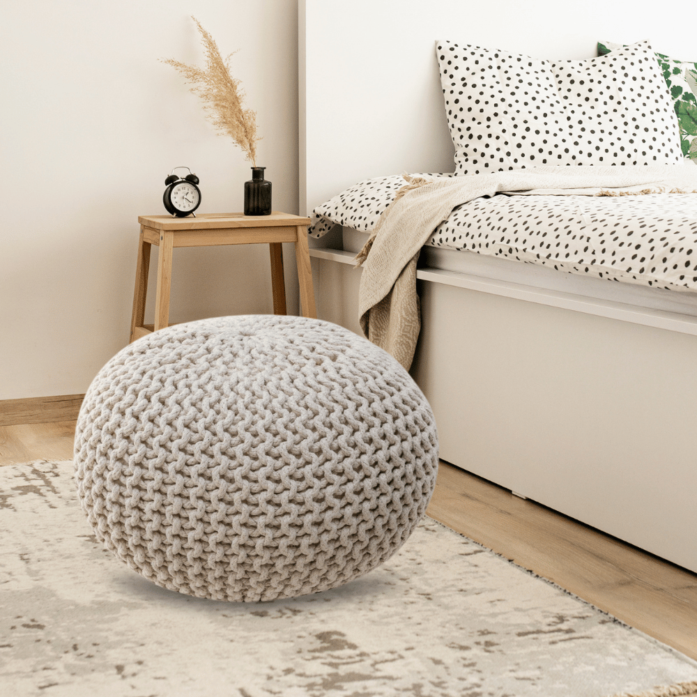Braided Ottoman Pouffe Footstool Hand Knitted Natural in Malaga Perth Western Australia