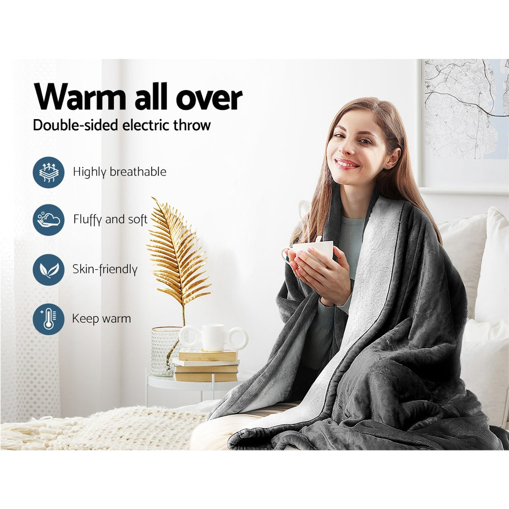 Electric Heated Blanket Washable Snuggle Flannel Throw Rug Winter Grey Comfort in Malaga Perth Western Australia
