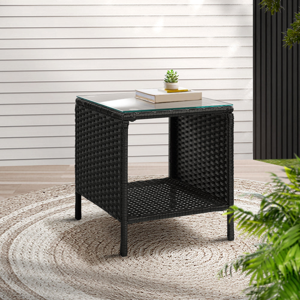 Gardeon Side Table Coffee Patio Outdoor Furniture Rattan Desk Indoor Garden Black in Malaga Perth Western Australia
