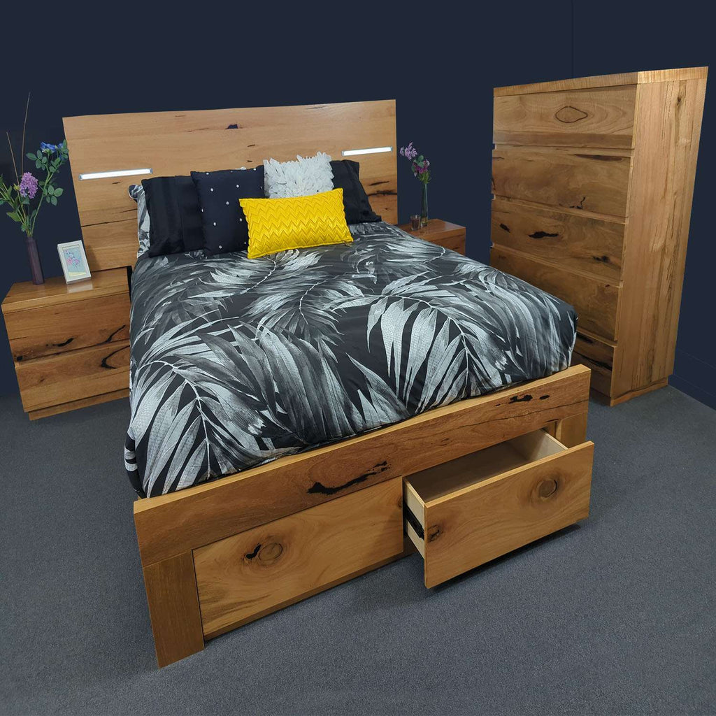Ohio Bedframe Bedside Table 3 Sets Underbed Storage Bed in Malaga Perth Western Australia Queen King bed two bedside tables