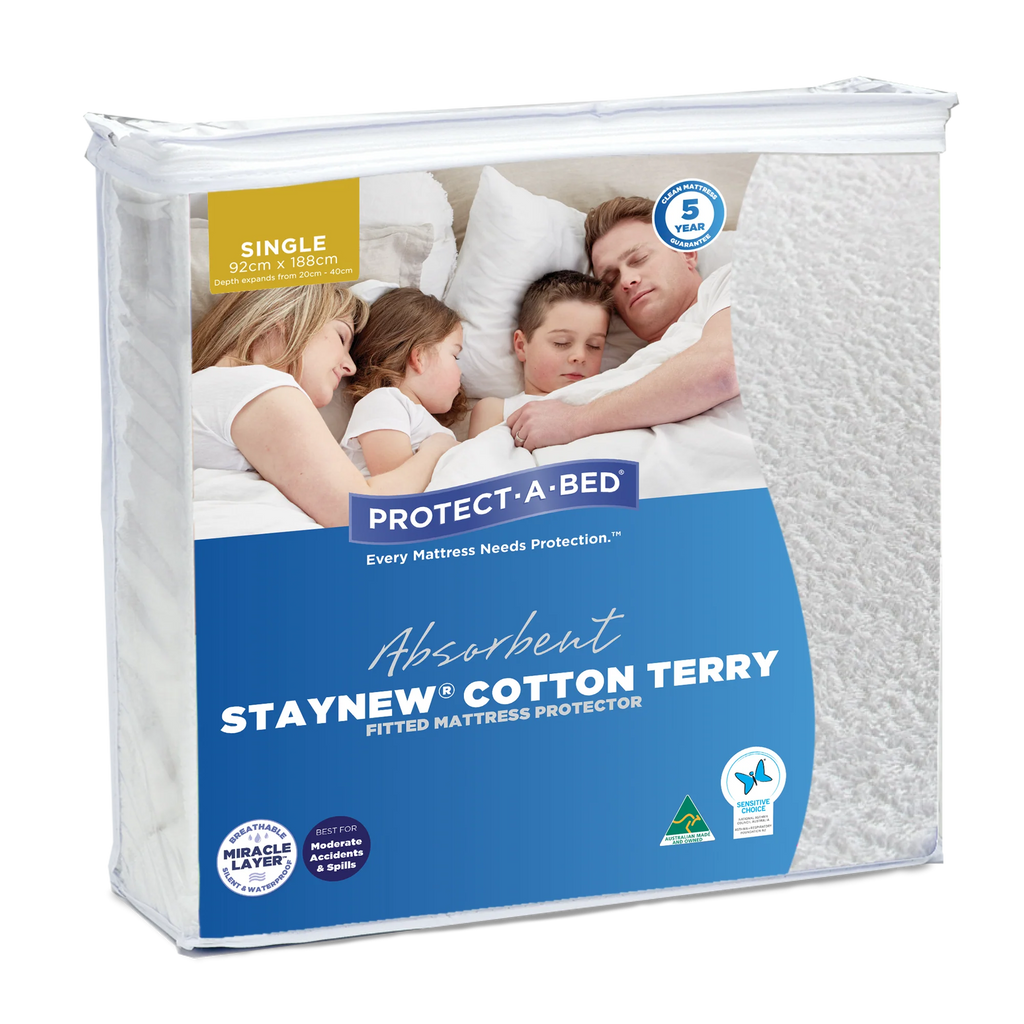 Protect-A-Bed Absorbent Cotton Terry Staynew Fitted Waterproof Mattress Protector
