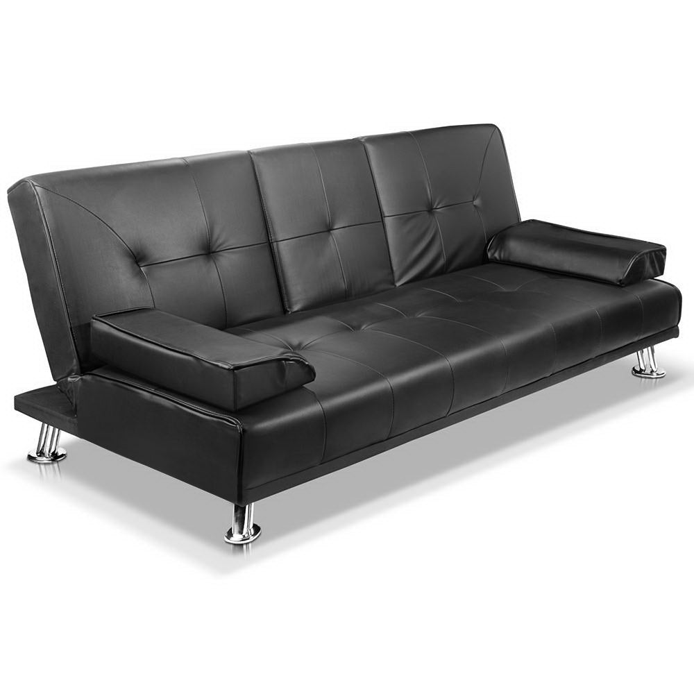 3 Seater Leather Sofa Bed Black Backrest Contemporary in Malaga Perth Western Australia
