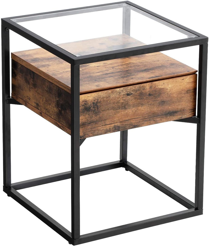 Tempered Glass End Table Drawer and Rustic Shelf Stable Iron Frame Home Decor in Malaga Perth Western Australia