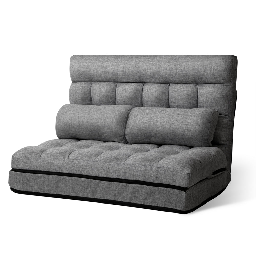 Artiss Lounge Sofa Bed 2-seater Floor Folding Fabric Grey-0