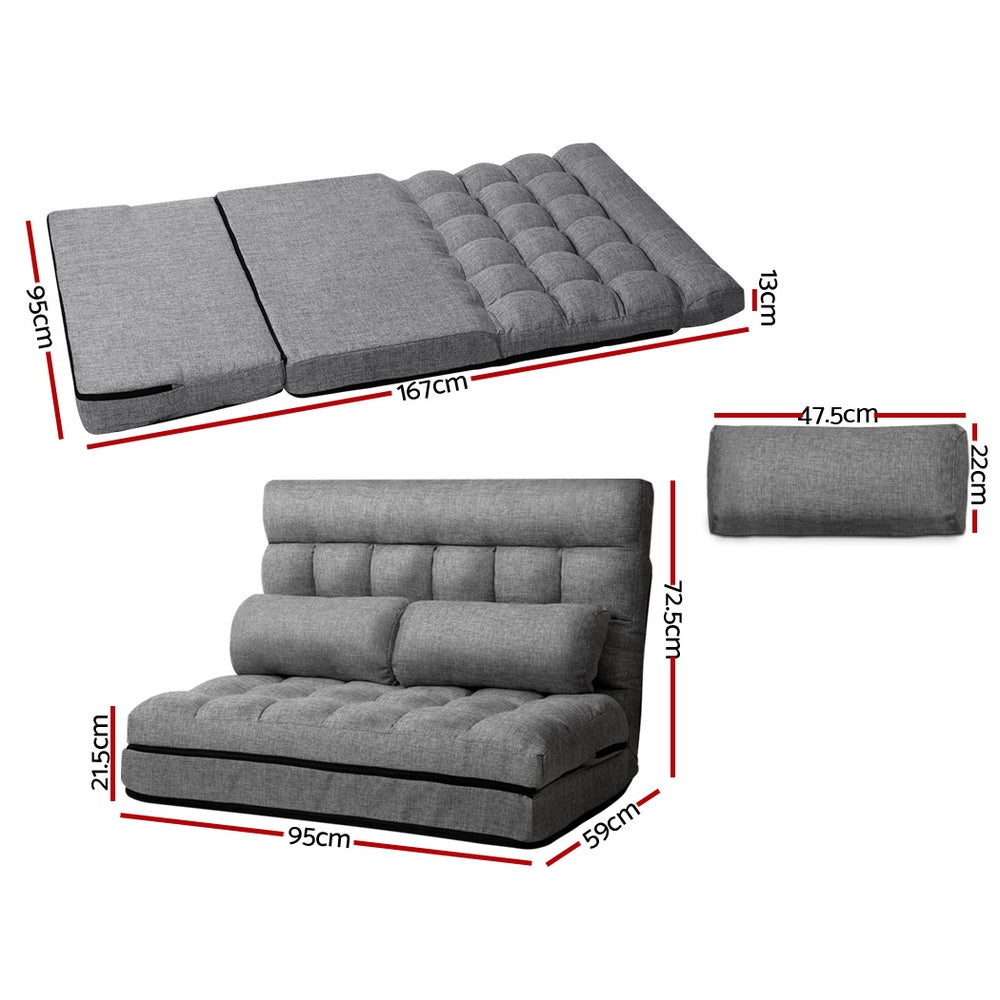 Artiss Lounge Sofa Bed 2-seater Floor Folding Fabric Grey-1