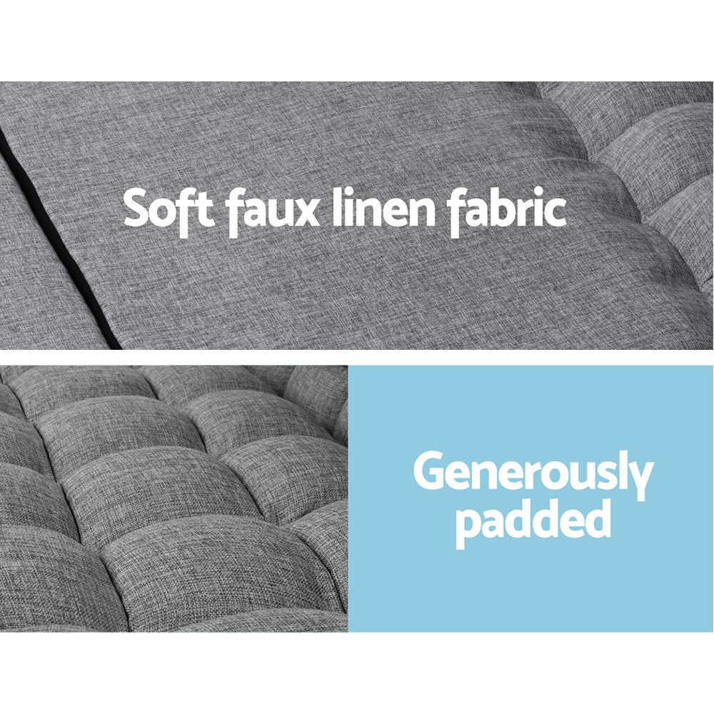 Artiss Lounge Sofa Bed 2-seater Floor Folding Fabric Grey-4