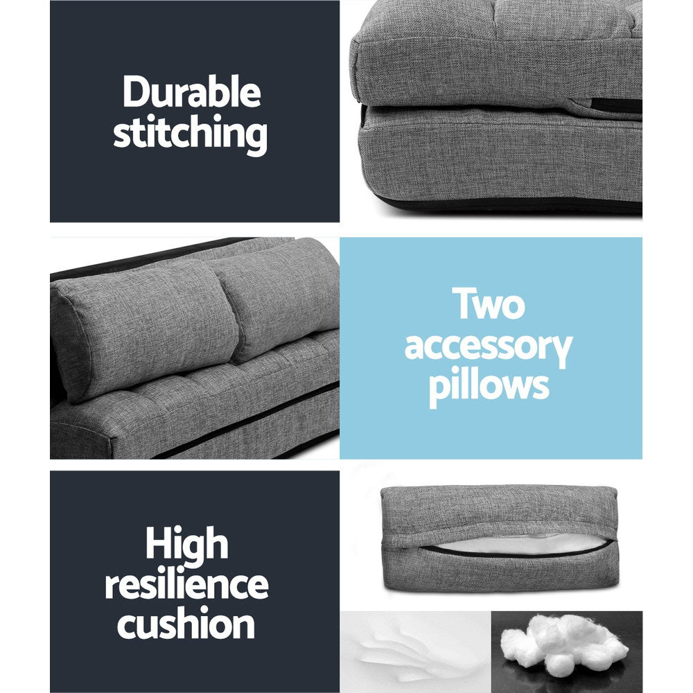 Artiss Lounge Sofa Bed 2-seater Floor Folding Fabric Grey-5