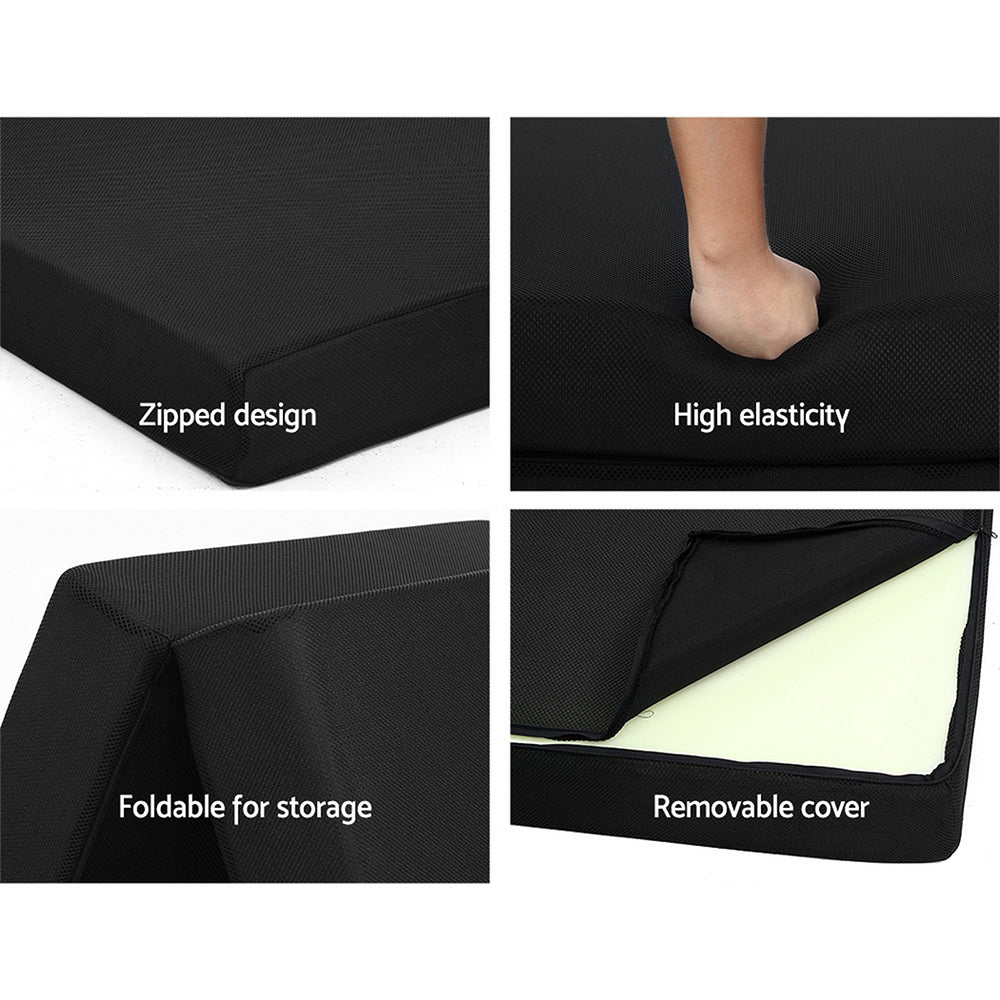 Folding Foam Mattress Portable Single Sofa Bed Mat Air Mesh Fabric Black Comfort in Malaga Perth Western Australia