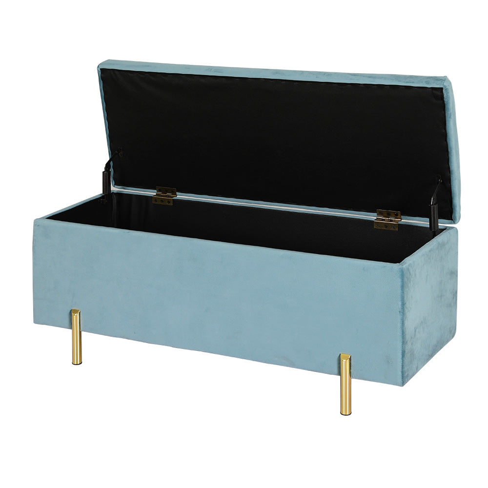 Artiss Storage Ottoman Blanket Box Velvet Chest Toy Foot Stool Couch Bed Blue-3