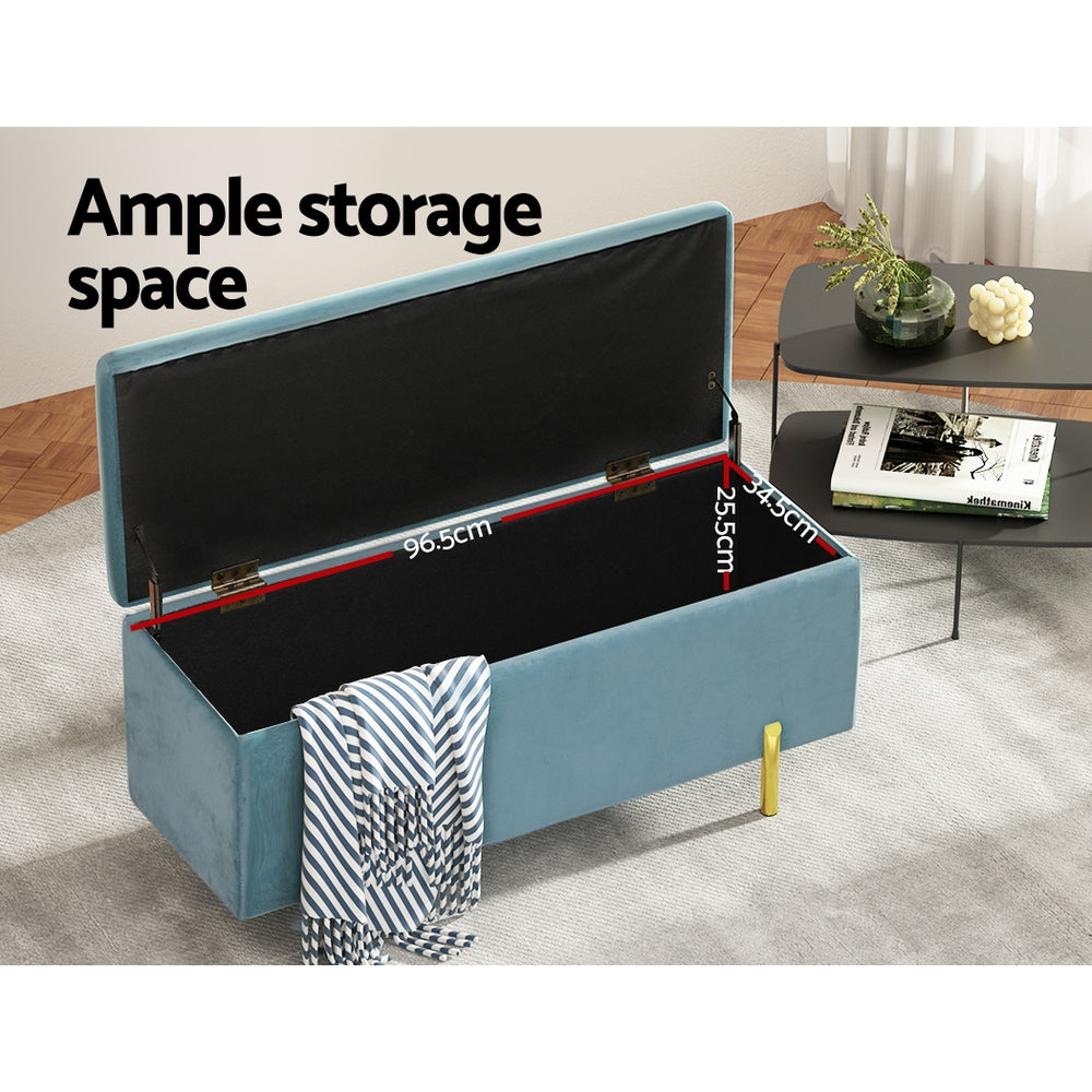 Artiss Storage Ottoman Blanket Box Velvet Chest Toy Foot Stool Couch Bed Blue-5