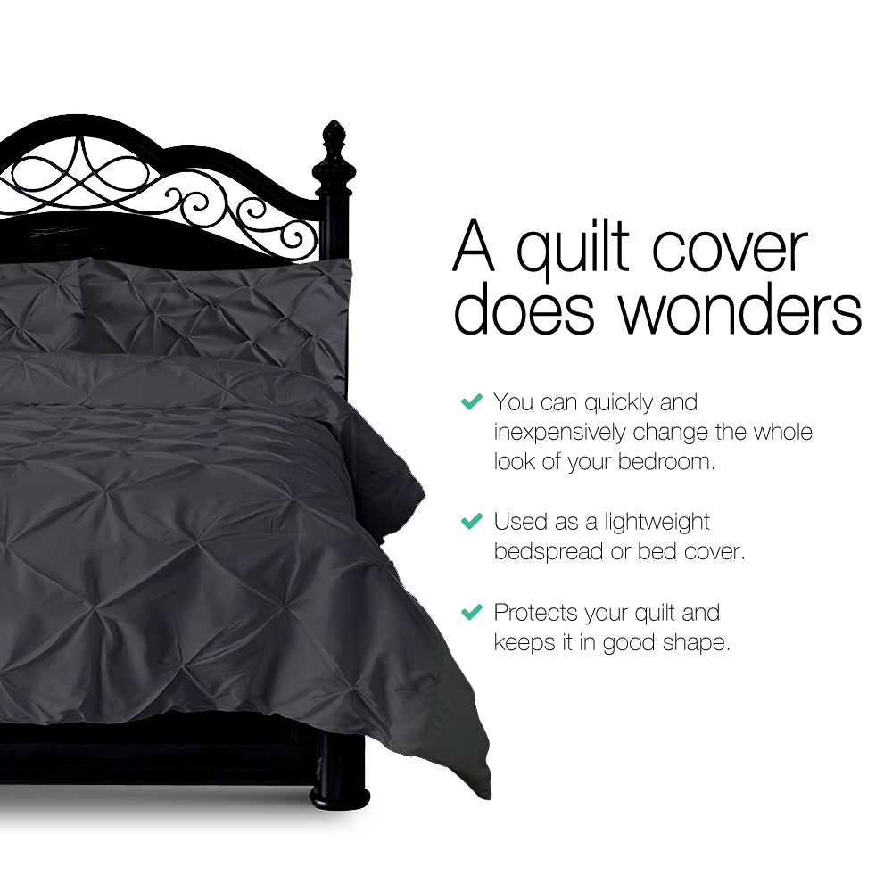 Bedding Quilt Cover Set King Pinch Pleat Diamond Duvet Case Black Comfort in Malaga Perth Western Australia