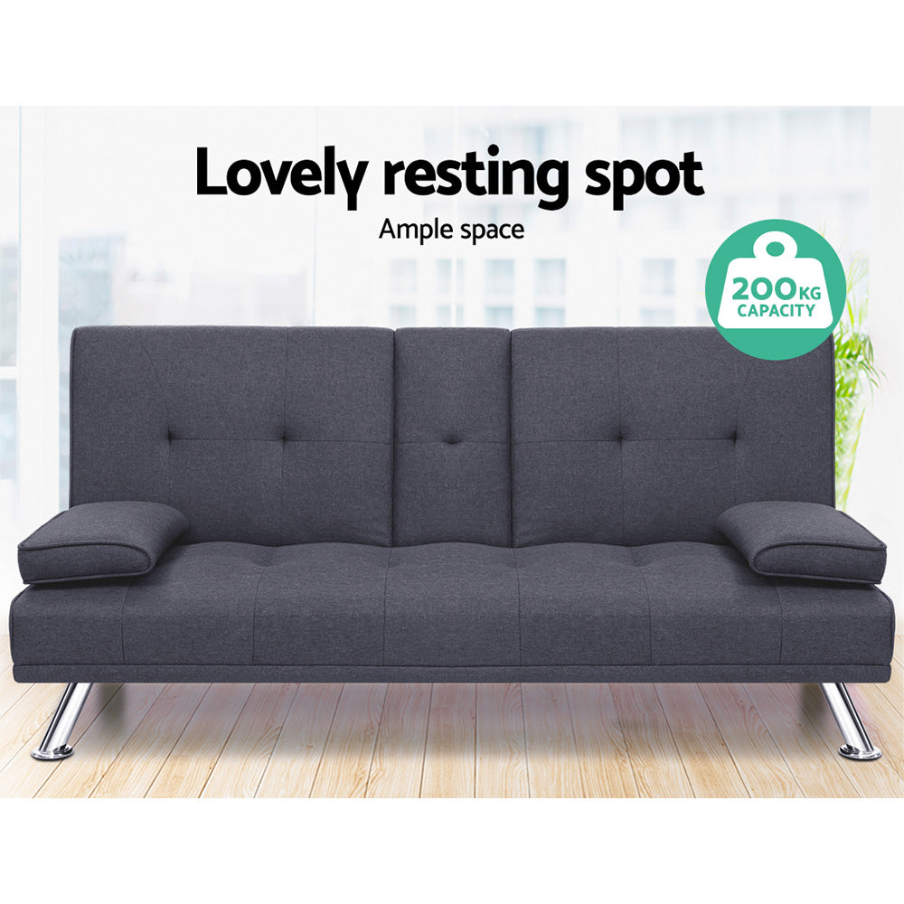Linen Fabric Seater Sofa Bed Comfort Slumber Recliner Futon Dark Grey in Malaga Perth Western Australia