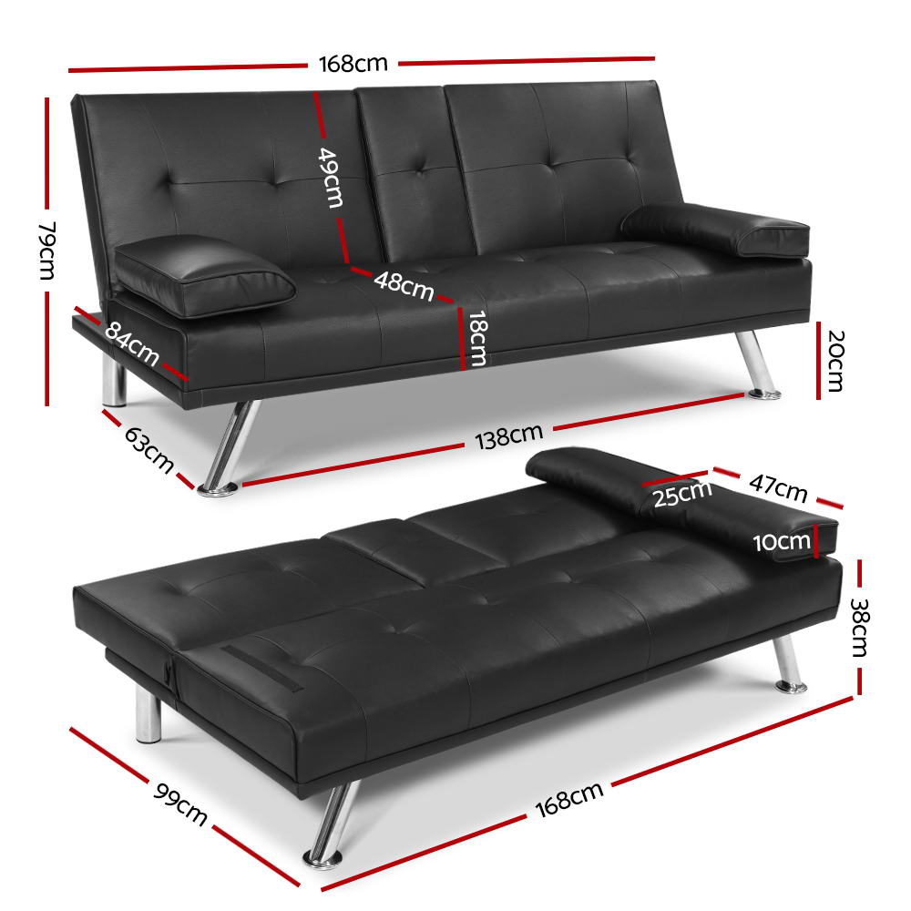 Sofa Bed Lounge Futon Couch 3 Seater Leather Cup Holder Recliner in Malaga Perth Western Australia