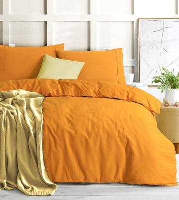 Elan Linen 100% Egyptian Cotton Vintage Washed 500TC Mustard Bed Sheets Set - Queen