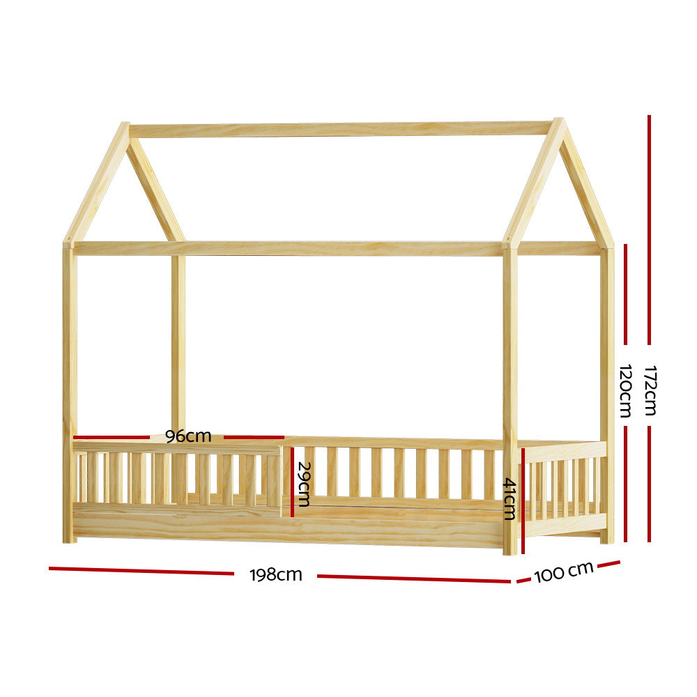 Artiss Wooden Bed Frame Single Size House Frame Pine Timber Base Platform Oak-1