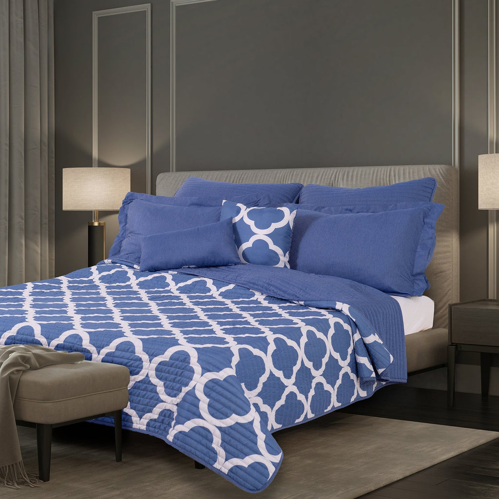 Royal Comfort Bamboo Cooling Reversible 7 Piece Comforter Set Bedspread - King - Royal Blue-3