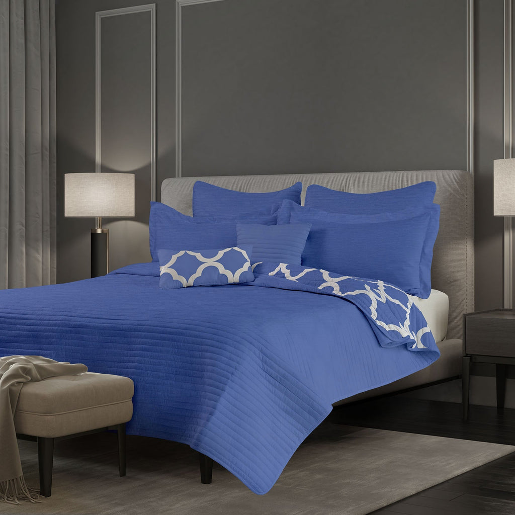 Royal Comfort Bamboo Cooling Reversible 7 Piece Comforter Set Bedspread - King - Royal Blue-2