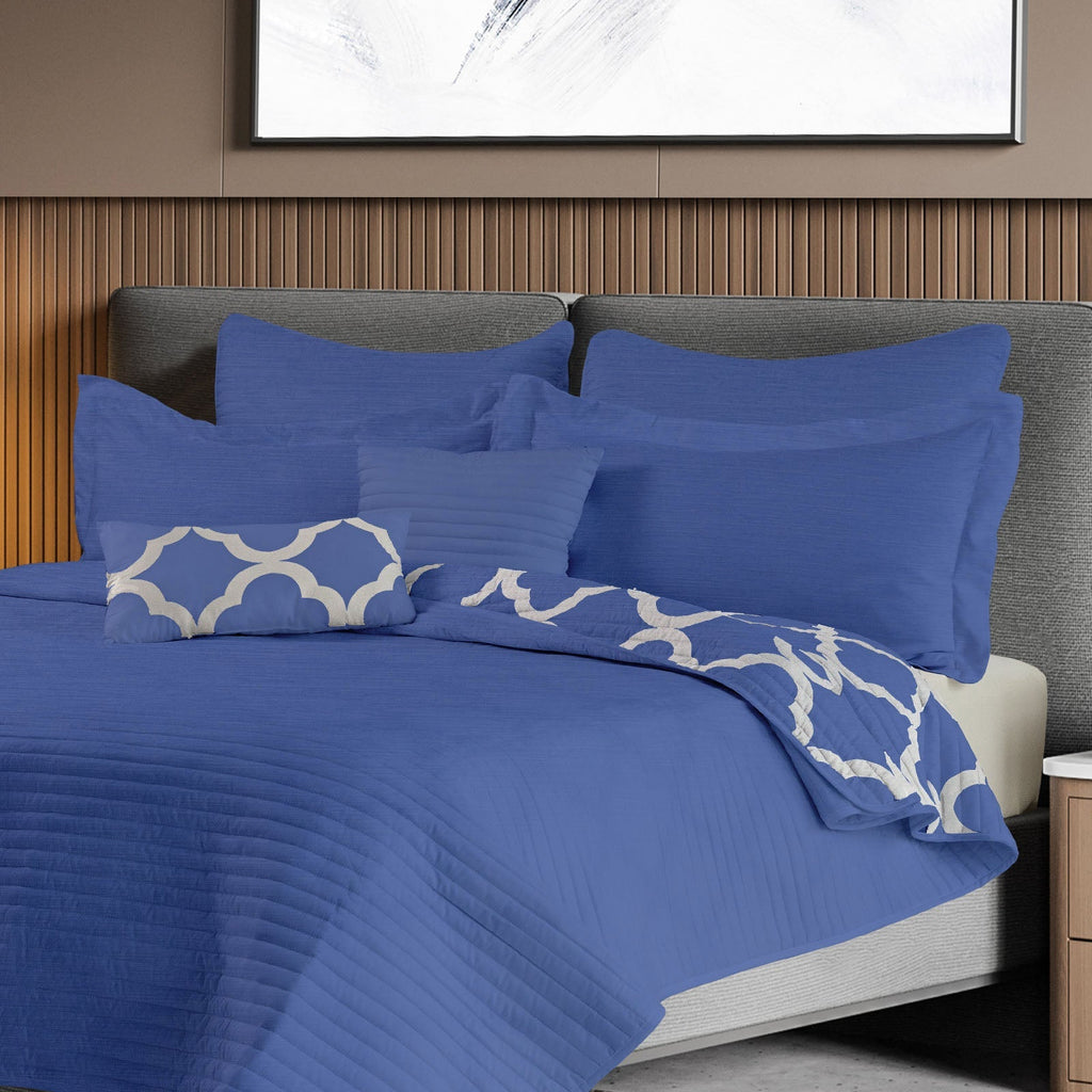 Royal Comfort Bamboo Cooling Reversible 7 Piece Comforter Set Bedspread - King - Royal Blue-1