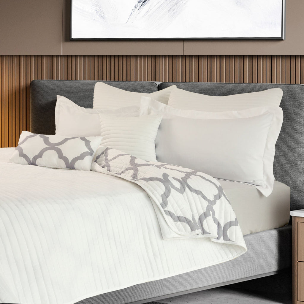 Royal Comfort Bamboo Cooling Reversible 7 Piece Comforter Set Bedspread - King - White-1