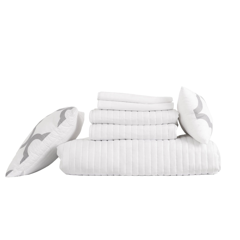 Royal Comfort Bamboo Cooling Reversible 7 Piece Comforter Set Bedspread - King - White-8
