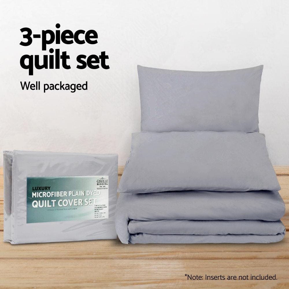 Super King Size Classic Quilt Cover Set - Grey-3